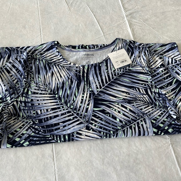 Croft & Barrow Blue and Green Leaf Print Top - Picture 4 of 5